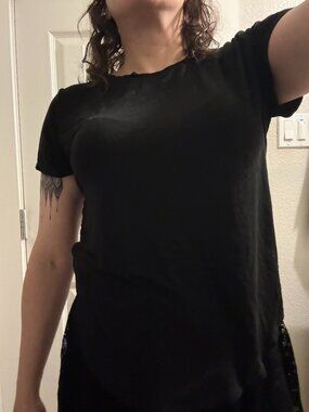 HALOGEN Black L Short Sleeve Asymmetric Hem Tshirt preowned